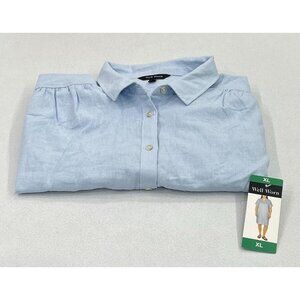 Well Worn Women’s Linen Blend Casual Pockets Dress (Blue, X-Large)